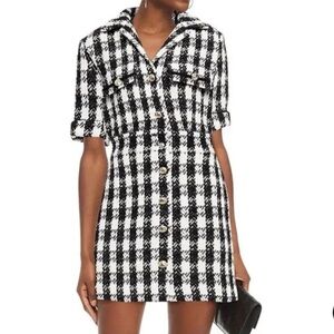 Maje Black and White Plaid Mini Dress